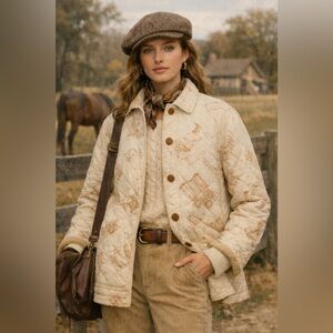 Vintage Ralph Lauren Quilted Barn Jacket Equestrian Horse Chore Coat 90s Country